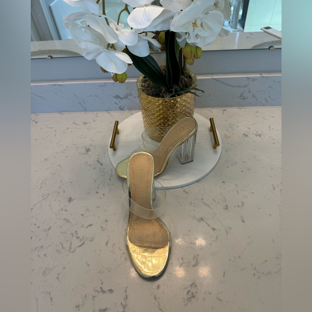 Good as new gold clear heel shoes